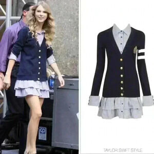 Forever 21 Navy/White Sweater Dress Top Size Small